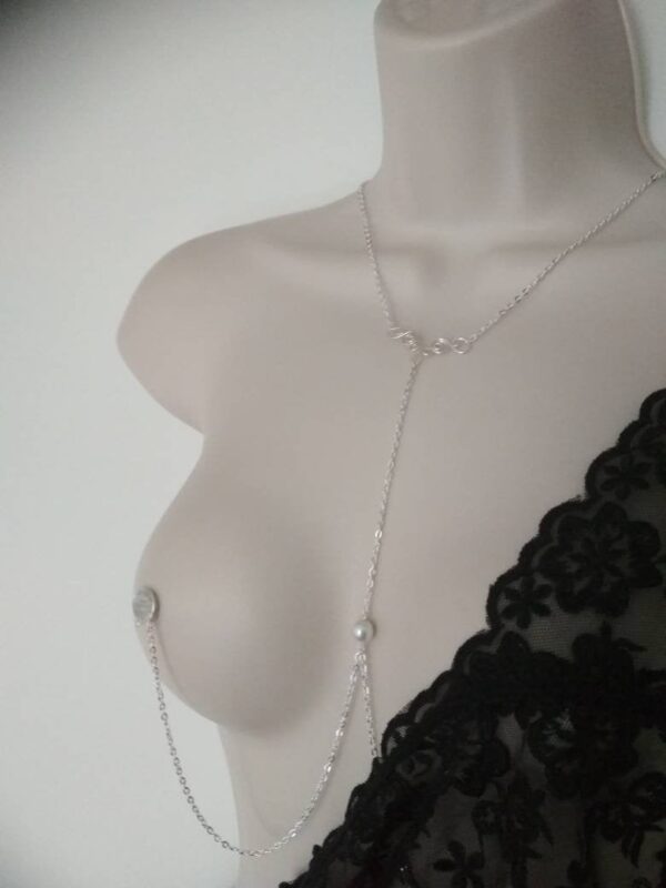 Nipple Chains Pearl Necklace to Nipple rings, Nipple Jewelry Non Piercing