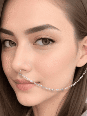 Handmade Nose to Ear Chain - Body Jewelry. NOSE to EAR Chain with little metal balls non non-piercing - No piercing nose required (fake nose ring) - Ear cuff (nonpiercing needed) - Ring Adaptable, Septum Nose hoop is adaptable and you can wear it through the nose without a piercing, just adjust it to your confort level. - The chain is approximately 15cm long and is only 3mm wid,e which is so tiny - Ear cuff and Septum ring made from 14 gauge aluminium wire non non-tarnish and hypoallergenic - Each piece is created by hand, giving it a unique charm.