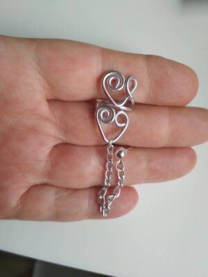 Earcuff Wrap Ear Double Heart Earrings Trend Boho Jewelry Ear Chain Ear climer Silver HEART Earrings