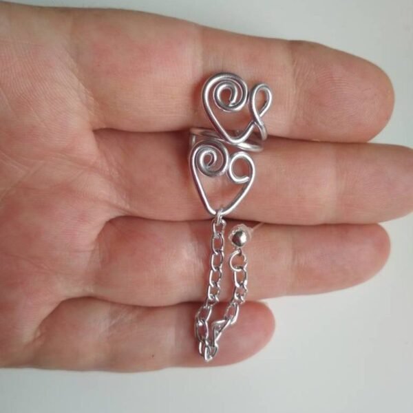 Earcuff Wrap Ear Double Heart Earrings Trend Boho Jewelry Ear Chain Ear climer Silver HEART Earrings
