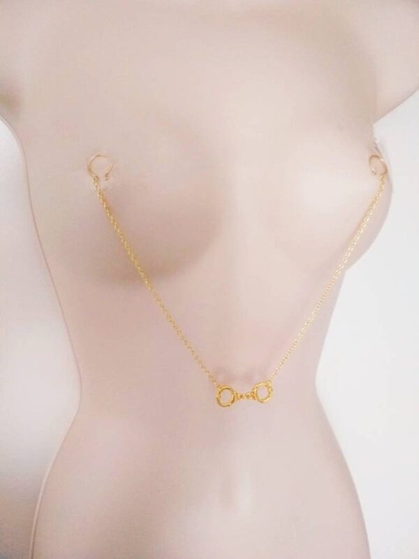 Gold Handcuffs Nipple Chain, Gold Nipple Jewelry BDSM Sexy Nipple Rings, Slave Chain