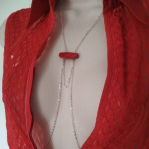 Necklace to Nipples Chain, Red Enamel Seashell, Sexy Body Chain to Nipple Ring