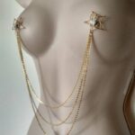 Sexy Intimate Layered Nipple Chain, Triple Chain Nipple clamps, Non Piercing Star Nipple Jewelry BDSM