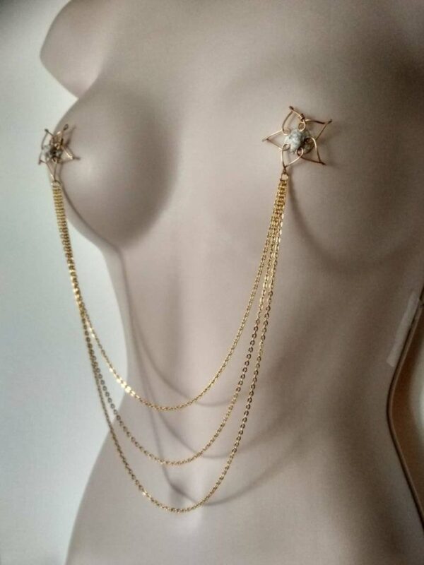 Sexy Intimate Layered Nipple Chain, Triple Chain Nipple clamps, Non Piercing Star Nipple Jewelry BDSM