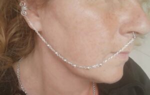 NOSE to EAR Chain with little metal balls non piercing nose ring