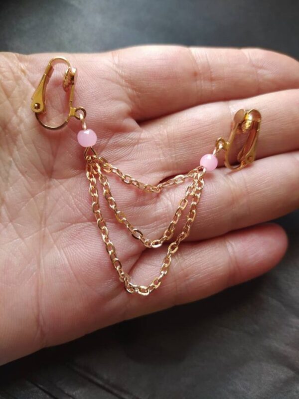 Rose gold and Pink Quartz Labia Clamp, Sexy, VCH Jewelry Clit Clip, Non Piercing Erotic VCH, intimate jewelry