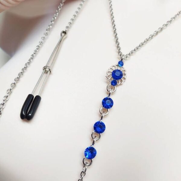 Necklace to Clit Clamp, Sapphire Blue Necklace with Clit Tweezers or piercing bar Clitoral Jewellery