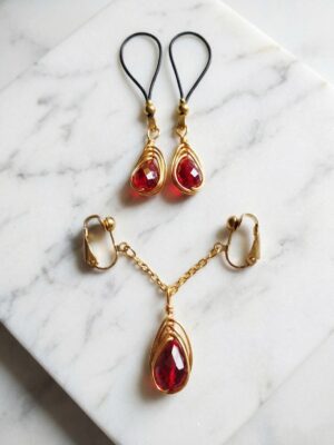 REPIOR PULSE Labial Symmetry Chains Set Red Crystals, Copper