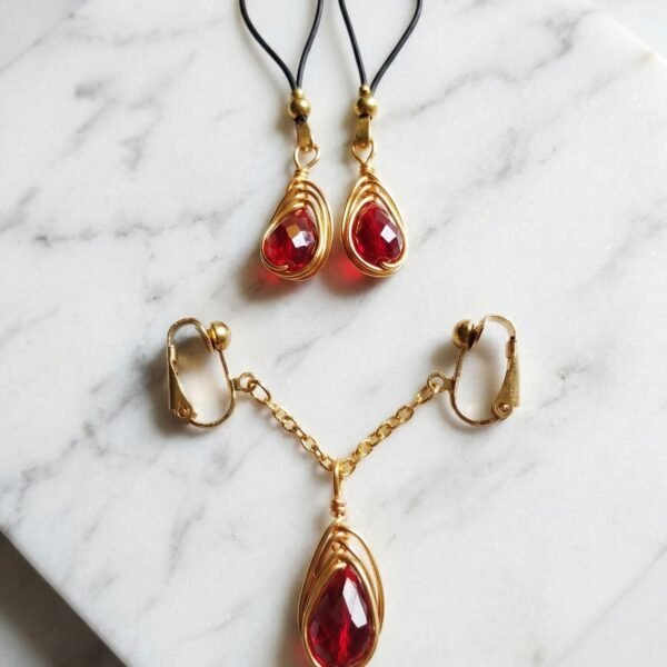 REPIOR PULSE Labial Symmetry Chains Set Red Crystals, Copper