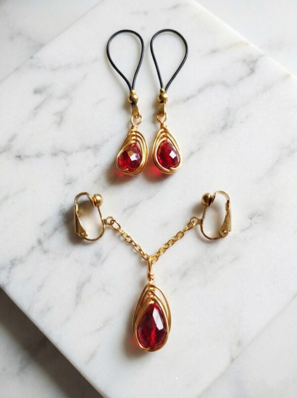 REPIOR PULSE Labial Symmetry Chains Set Red Crystals, Copper