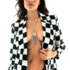 necklace with central tassel attachec to nipples with no piercing nipple rings