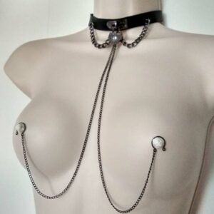 BDSM Collar Locking Heart Choker, PU Leather Necklace