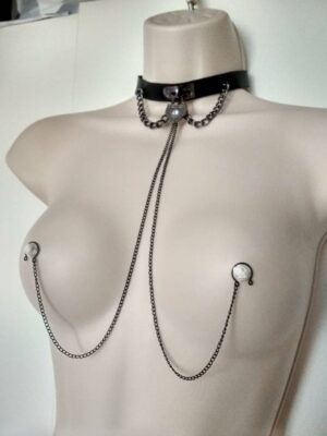 BDSM Collar Locking Heart Choker, PU Leather Necklace