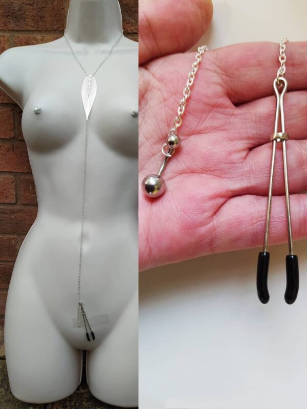 Necklace to Clit Clamp, Sexy Necklace chain with Clit Clamp, VCH Clitoral Jewellery, Kinky Body Chain