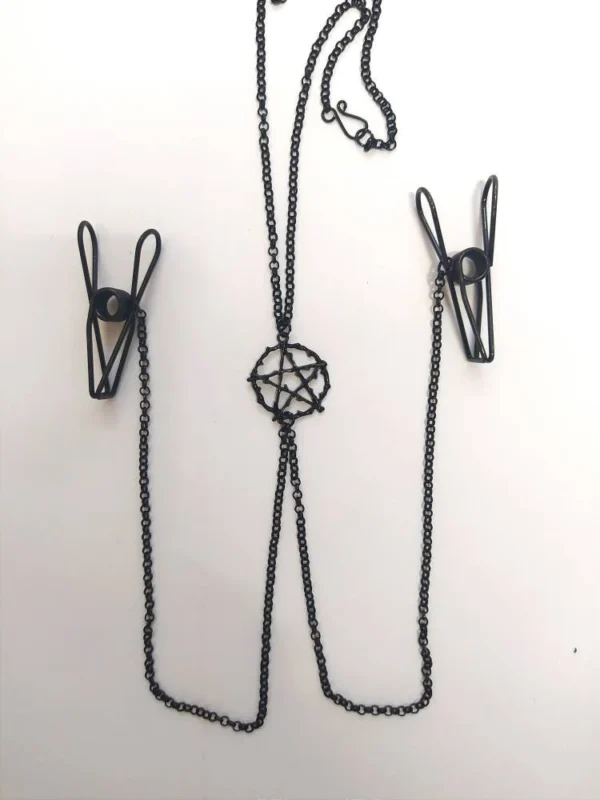 Black Punk Gothic Maimang Star Necklace to Nipples Strong Clamps