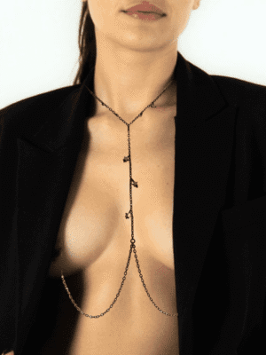 Nipple Jewelry Collar with Hematite Stars, Gun Metal Necklace Chain