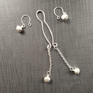 Stainless Steel Clitoral Clamp and Nipple Ring with dangle bells