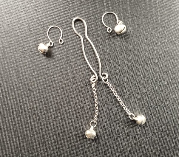 Stainless Steel Clitoral Clamp and Nipple Ring with dangle bells