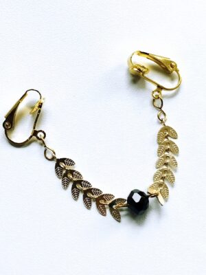 Gold Labia Chain Clip with Black Crystal