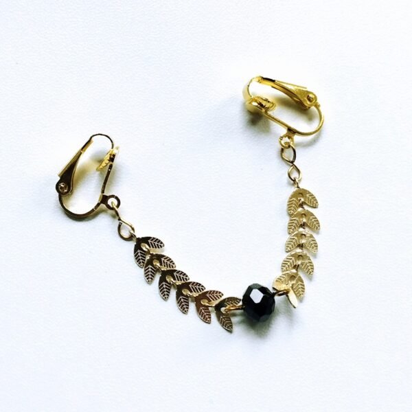 Gold Labia Chain Clip with Black Crystal