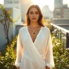 Minimalist Gold Stainless Steel O Ring Necklace with Teardrop Crystal