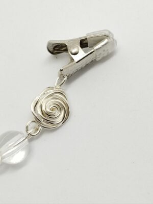 Clit Clip with Rose and Clear Crystal, Non Piercing Clitoral Clamp, Genital Jewelry