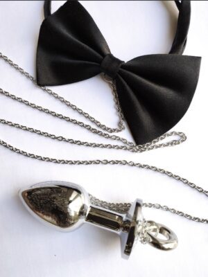 Butt Plug Bow Necklace Choker, Intimate Jewelry Stainless Steel Bodychain Anal Plug, Unisex BDSM Jewelry