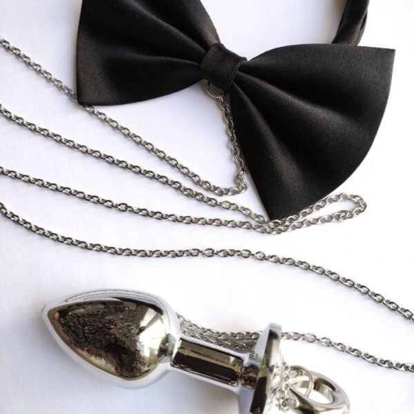 Butt Plug Bow Necklace Choker, Intimate Jewelry Stainless Steel Bodychain Anal Plug, Unisex BDSM Jewelry