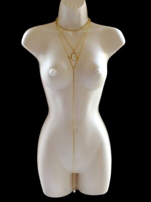 Clitoral Jewelry Necklace, Sexy Layered Necklace chain Clit Clip and crystals gold Kinky Body Chain BDSM jewelry