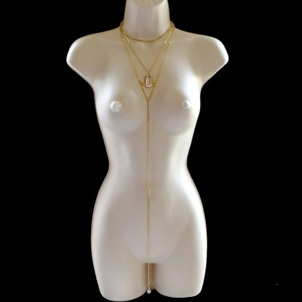 Clitoral Jewelry Necklace, Sexy Layered Necklace chain Clit Clip and crystals gold Kinky Body Chain BDSM jewelry