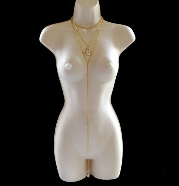 Clitoral Jewelry Necklace, Sexy Layered Necklace chain Clit Clip and crystals gold Kinky Body Chain BDSM jewelry