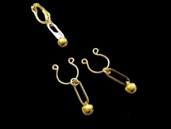 Gold Clitoral Clamp and Nipple Ring SET with dangle bell, Non-Piercing Nipple Noose BDSM JEWELRY Intimate Jewelry