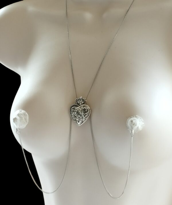 Nipple Chain Necklace Heart with crystals Stainless Steel Chain