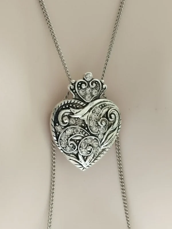 Nipple Chain Necklace Heart with crystals Stainless Steel Chain, Stunning Jewelry gift