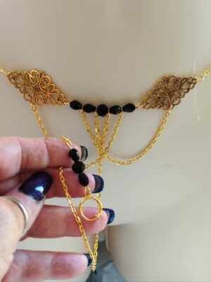 Gold Belt Chain panties with Clitorial Clip and crystals