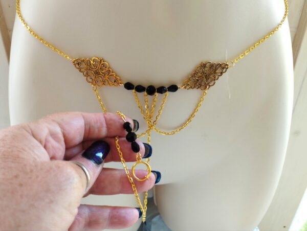Gold Belt Chain panties with Clitorial Clip and crystals