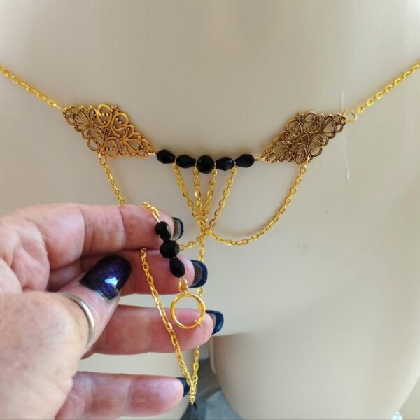 Gold Belt Chain panties with Clitorial Clip and crystals