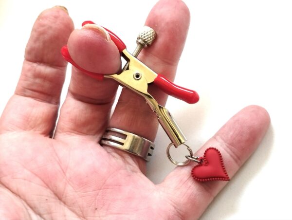 Red Heart Clit Clamp Tweezer Dangle, Non Piercing Labia Clip, Sexy Jewelry, Clitoral Bondage, BDSM, mature sex toys