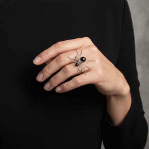 Adjustable Black Spider Ring Stainless Steel Halloween Jewelry