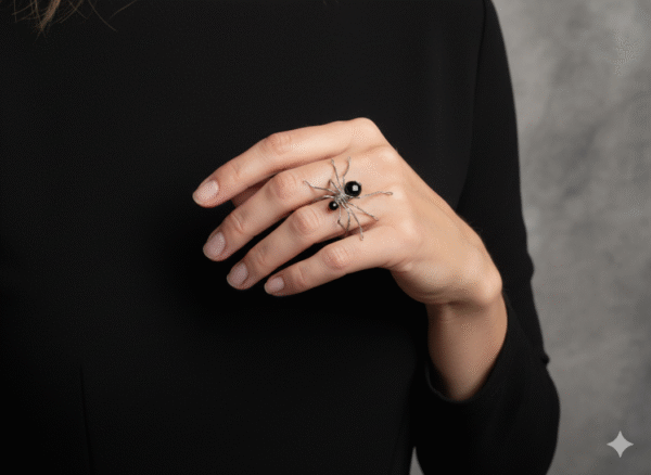 Adjustable Black Spider Ring Stainless Steel Halloween Jewelry
