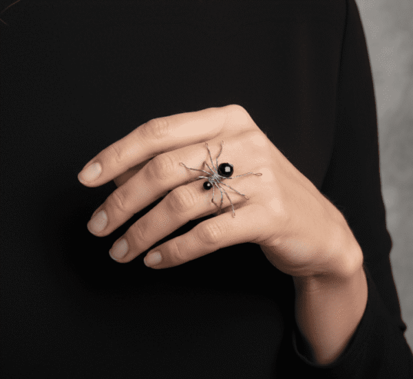 Adjustable Black Spider Ring Stainless Steel Halloween Jewelry