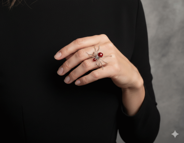 Adjustable Red Spider Ring Stainless Steel Halloween Jewelry