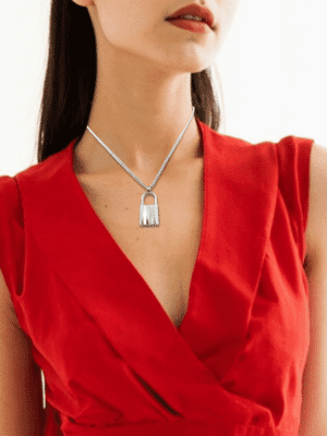 Stainless Steel Padlock Necklace – Adjustable Lock Necklace for Him & Her, Minimalist Choker