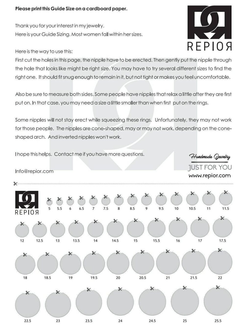 NIPPLE Size Guide , Non Piercing Nipple Jewelry, nipple Rings, Fake Nipple Jewelry Guide Size 5mm to 25.5 mm