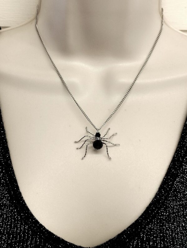 Handmade Stainless Steel Black Spider Necklace Magical piece of Halloween jewelry