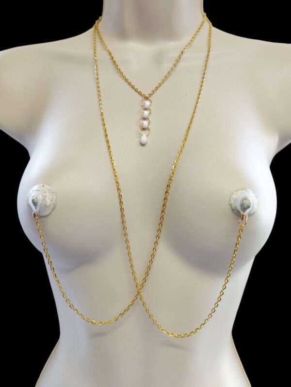 Nipple Chain Wrap Around or Backdrop Necklace with white crystal Pendant. Sexy Nipple Nooses, Rings or Clamps