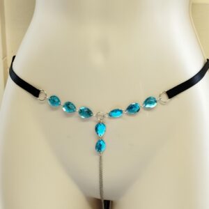 Open G-string chain with Blue Acrylic Drop Crystals, Adjustable Crotchless Lingerie