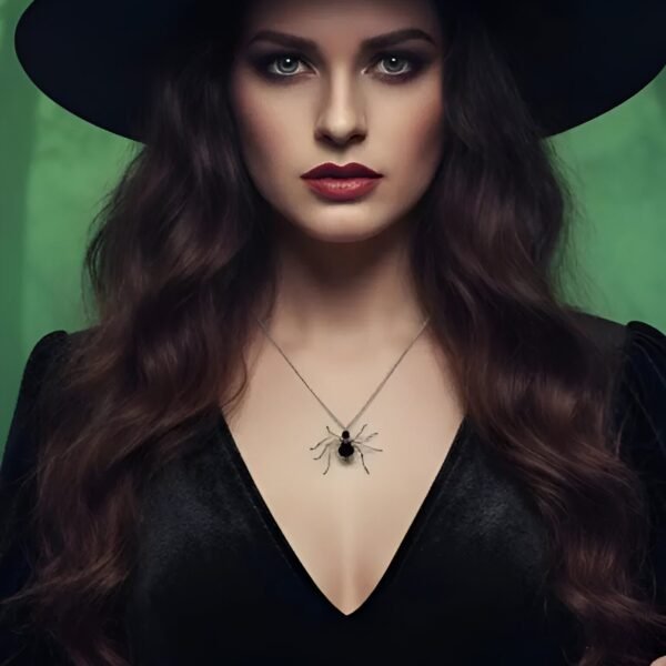 Handmade Stainless Steel Black Spider Necklace Magical piece of Halloween jewelry