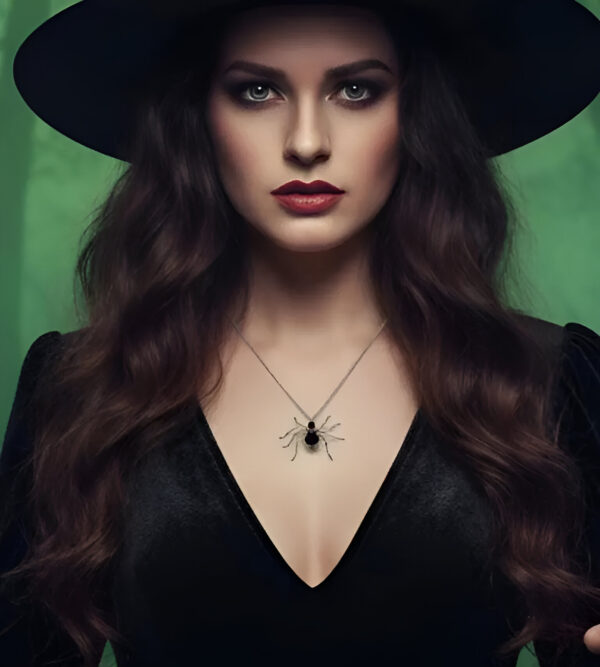 Handmade Stainless Steel Black Spider Necklace Magical piece of Halloween jewelry