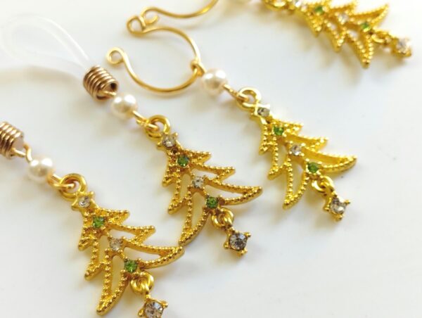 Gold Christmas Tree Nipple Rings with Crystals Adjustable nooses Non Piercing Nipple jewelry